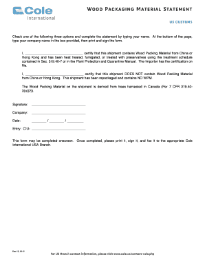 Wood Packing Material Statement - Cole International - staging cole