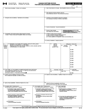 CANADA CUSTOMS INVOICE when completed FACTURE DES DOUANES - staging cole