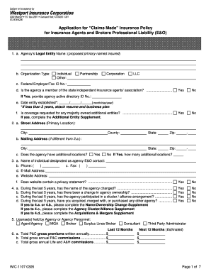 Claims Made Insurance Policy Application for Agents and Brokers