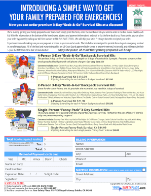 Emergency Survival Kit Order Form