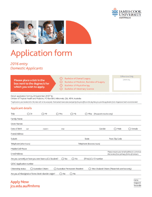 2016 Entry Application Form for Domestic Students