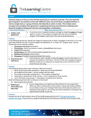 Subject verb agreement exercises with answers doc - Subject-verb agreement Verb tenses and forms Useful links - jcu edu