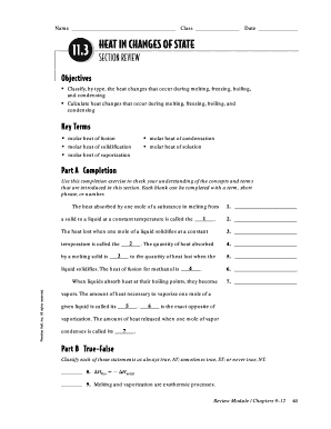 Heat in Changes of State Worksheet
