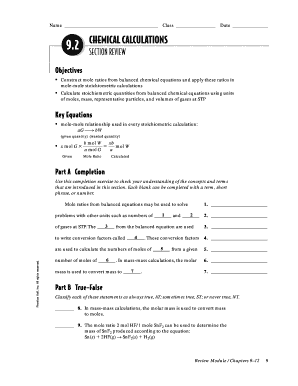Chemical Calculations Worksheet
