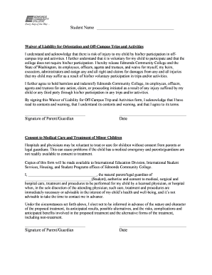 Waiver of Liability for Off-Campus Trips and Activities