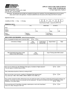 Edmonds Community College Employment Application