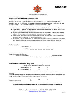 Dentist UIN Change/Suspension Request Form