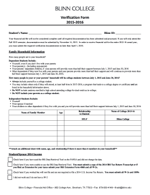 Blinn College Financial Aid Verification Form