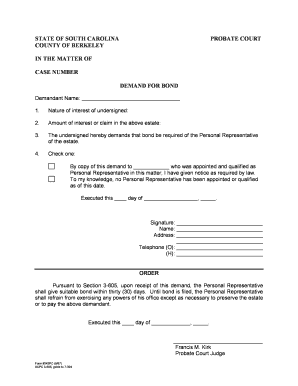 South Carolina Demand for Bond Form