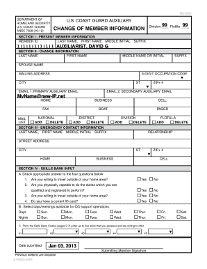 US Coast Guard Auxiliary Member Information Change Form