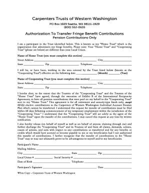 Authorization To Transfer Fringe Benefit Contributions