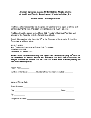 Annual Shrine Club Report Form