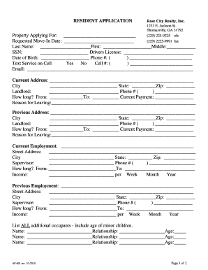 Resident Application Form