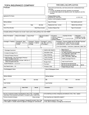 Topa Insurance Company Fire Dwelling Application