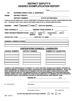 District Deputy Degree Exemplification Report