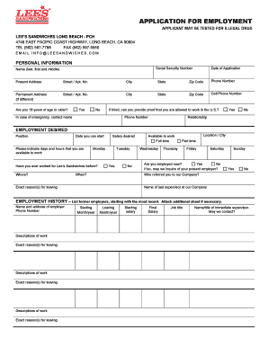 Lee's Sandwiches Employment Application