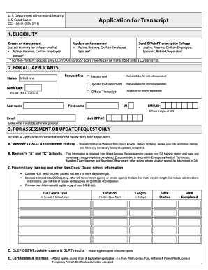 USCG Application for Transcript