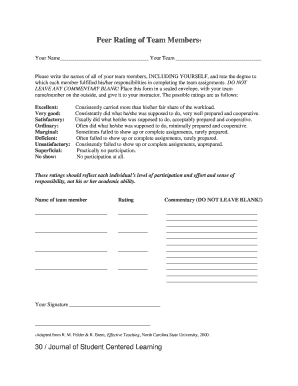 Team Member Peer Rating Form