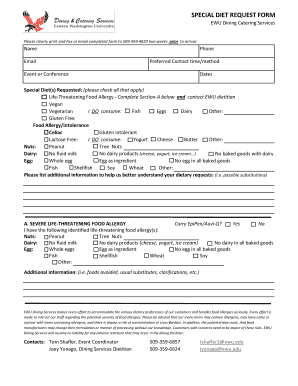 Special Diet Request Form