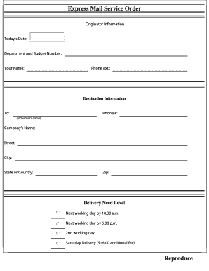 USPS Express Mail Service Order