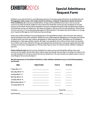 Special Admittance Request Form
