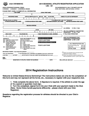 USA Swimming 2014 Athlete Registration Form