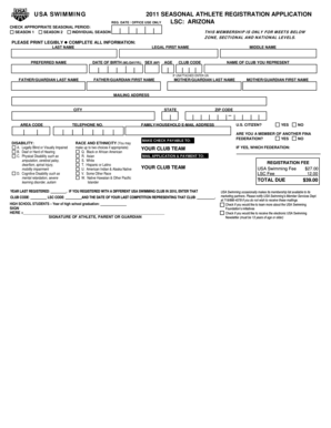 USA Swimming 2011 Seasonal Athlete Registration Application