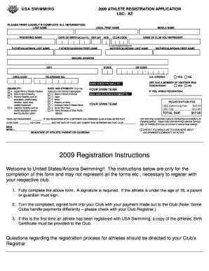 USA Swimming 2009 Athlete Registration Application