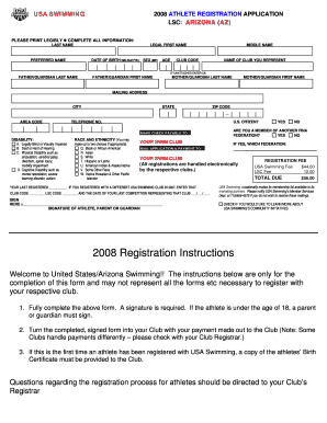 USA Swimming 2008 Athlete Registration Application
