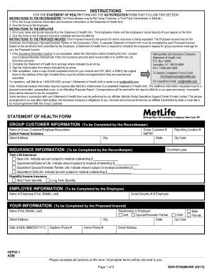 MetLife Statement of Health Form