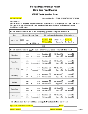 Florida Child Care Food Program Participation Form