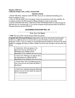 California Statutory Will Form