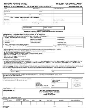 Federal Perkins & NDSL Cancellation Request Form