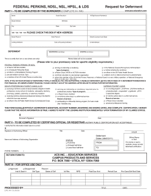Federal Perkins Loan Deferment Request