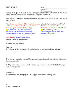 Epic Simile Worksheet