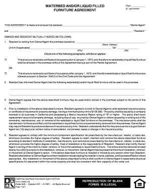 Waterbed and Liquid Filled Furniture Agreement