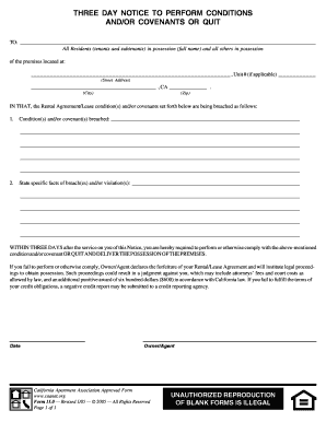 Three Day Notice to Perform or Quit