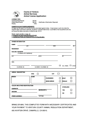 Ventura County Animal License Application