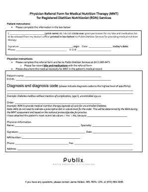 Physician Referral Form for Medical Nutrition Therapy