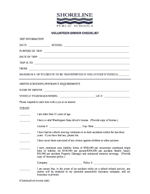 VOLUNTEER DRIVER CHECKLIST - shorelineschoolsorg
