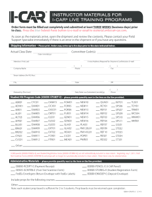 I-CAR Live Training Program Order Form