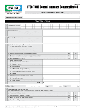IFFCO-TOKIO Group Personal Accident Proposal Form