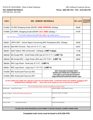 California WIC Vendor Materials Order Form