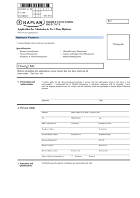 Application for Part-Time Diploma Admission