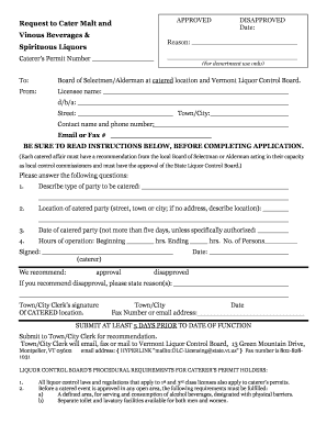 Vermont Caterer's Permit Application