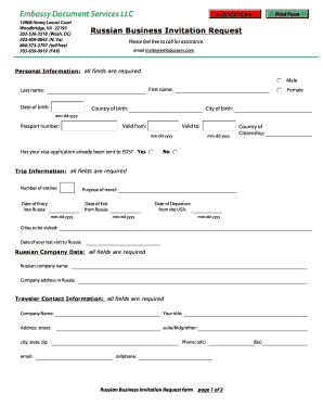 Russian Business Invitation Request Form