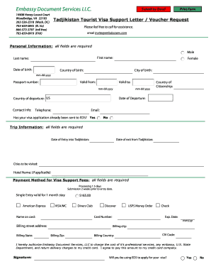 Tajikistan Tourist Visa Support Letter Request