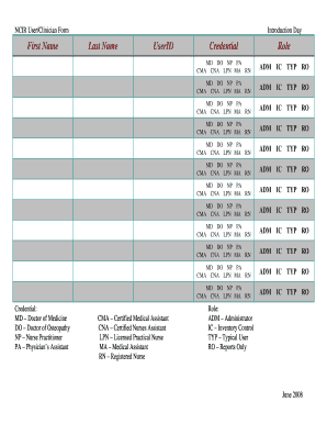 NCIR User/Clinician Form