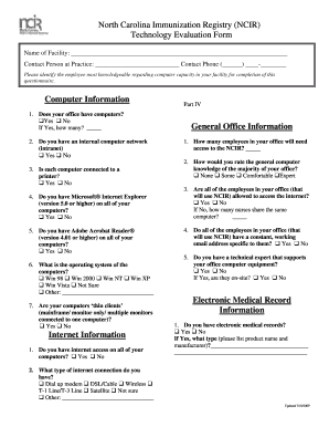 North Carolina Immunization Registry Technology Evaluation Form