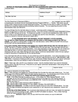 Ohio Notice of Proposed Enrollment in Coordinated Services Program